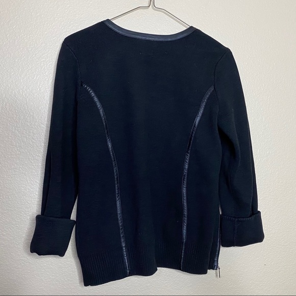 Anne Klein Sweater Black Faux Leather Trim Size L - Picture 4 of 6